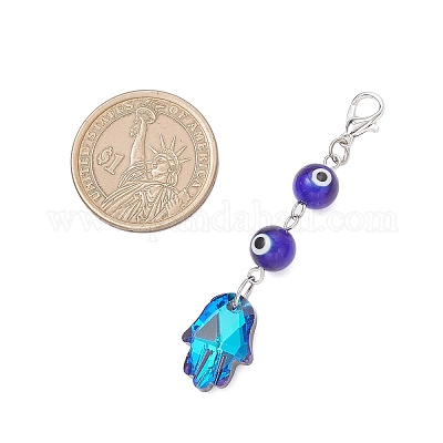 2 шт. 2-цветные подвесные украшения из гальванизированного стекла в виде хамсы HJEW-JM04232-1