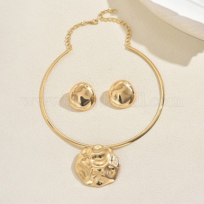 Комплекты из колье и серег-гвоздиков с текстурированным железом FO0024-1