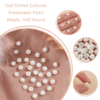 Freshwater 6mm White Button Half-Drilled Pearls (4 Pairs)