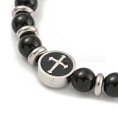 Браслеты из нержавеющей стали 304 и стеклянных круглых бусин для женщин BJEW-G717-11-1