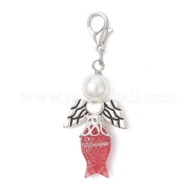 Рыба ангел стеклянный и АБС пластик искусственный жемчуг подвеска украшения HJEW-JM03608-1