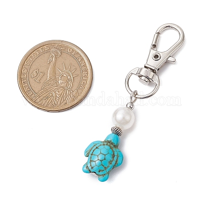 Подвесные украшения из синтетического хаулита и бирюзы в виде морской черепахи HJEW-JM02381-1