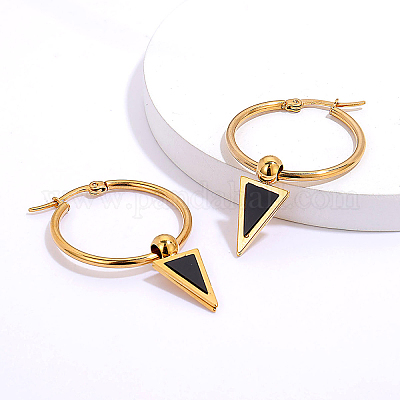 Минималистичные модные черные треугольные серьги-кольца из нержавеющей стали 201 DC0165-1