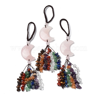 Луна натуральный розовый кварц кулон украшения HJEW-R127-01H-1