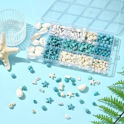 192шт 6 стиля синтетические бирюзовые бусины TURQ-FS0001-07-1