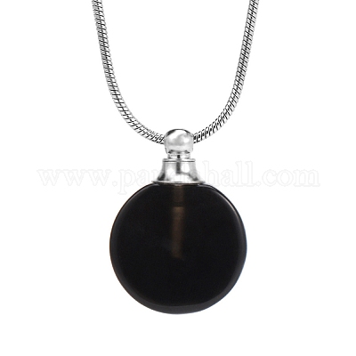 Ожерелья с подвесками в виде флаконов духов из натурального черного оникса (окрашенного и нагретого) PW-WGD45C6-10-1