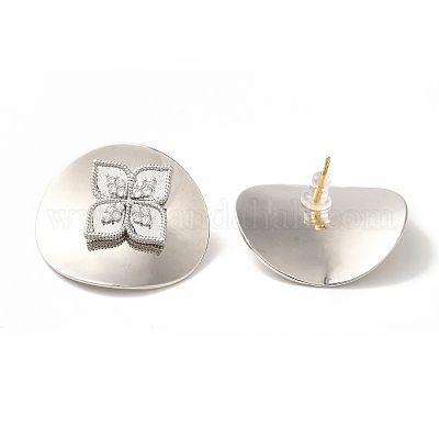 Серьги-гвоздики из латуни с микропаве из прозрачного кубического циркония EJEW-B062-01GP-01C-1