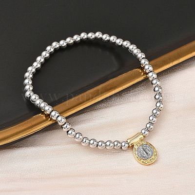 Браслеты с овальными подвесками из латуни BJEW-B148-03A-03-1