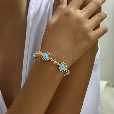 Модный эластичный браслет из сплава и кракелюра с цветочным принтом дружбы и бисером для путешествующих женщин DW8073-1