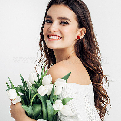 6 пара двухцветных сережек-гвоздиков из полимерной глины с объемными цветами и штифтами из нержавеющей стали 304 EJEW-FI0003-13-1