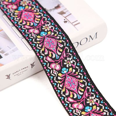 50 ярд винтажной жаккардовой ленты в этническом стиле из полиэстера с цветочным узором для национальных костюмов и аксессуаров PW-WGE8216-02-1