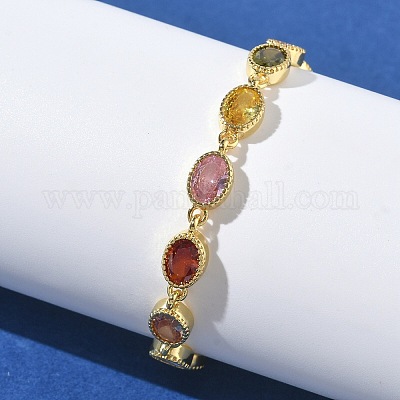 Овальные латунные браслеты-цепочки с инкрустацией кубическим цирконием для женщин&nbsp;BJEW-P385-02G-1