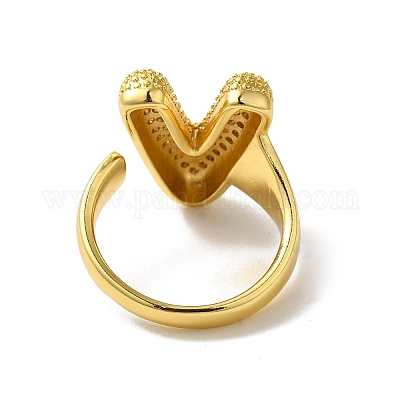 Открытое кольцо-манжета из латуни с надписью микро паве для женщин с прозрачным кубическим цирконием RJEW-N046-03V-G-1