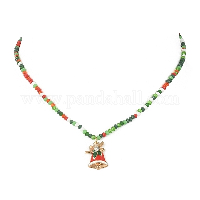 Ожерелье с подвеской из сплава эмали на рождественскую тематику и цепочками из стеклянных бусин NJEW-JN04338-1