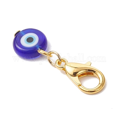 10 шт. плоская круглая подвеска ручной работы от сглаза HJEW-JM03489-05-1