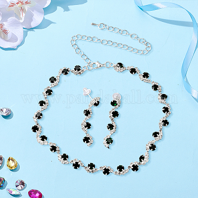 2 комплект из 2-х цветных ожерелий со стразами из сплава и серег-гвоздиков SJEW-GO0001-10A-1