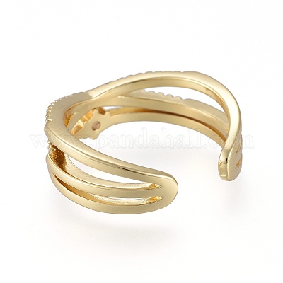 Латунные кольца из манжеты с прозрачным цирконием RJEW-K232-13G-1