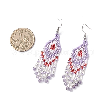 Серьги-подвески с ромбами из натурального аметиста EJEW-MZ00567-05-1