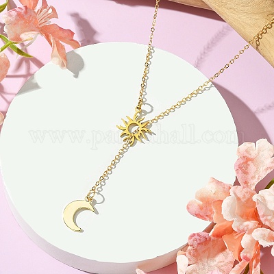 Ожерелье-лассо из нержавеющей стали 304 с луной и солнцем NJEW-JN04523-1