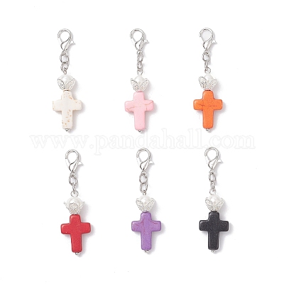 6 шт. подвески-крестики из синтетической бирюзы HJEW-JM04136-1