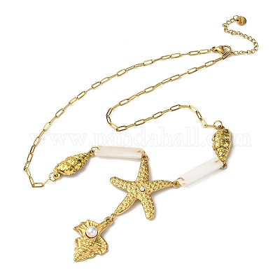 Ожерелья с подвесками из нержавеющей стали 304 в виде морской звезды NJEW-L465-01G-1