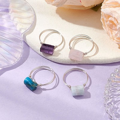 4 шт. 4 стиля набор колец для пальцев с натуральным апатитом RJEW-TA00149-1