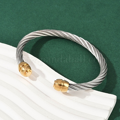Браслеты-манжеты из нержавеющей стали 304 BJEW-M136-01B-PG-1