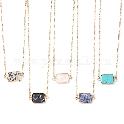 Прямоугольные подвески из натурального розового кварца/далматинской яшмы/тигрового глаза/содалита/синтетической бирюзы NJEW-JN05159-1