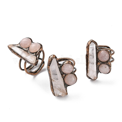 Регулируемые кольца самородки из кристаллов натурального кварца и розового кварца RJEW-A041-04R-1