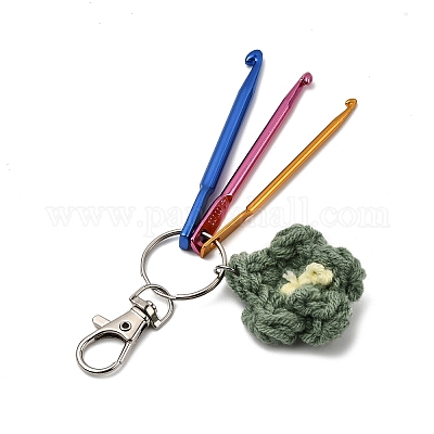 Алюминиевые крючки для вязания и хлопковые вязаные украшения в виде цветов HJEW-JM04326-1