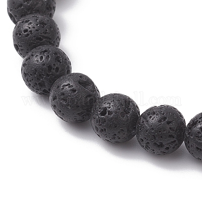 Эластичные браслеты из бусин из натуральной лавы и смешанных драгоценных камней BJEW-JB12869-1