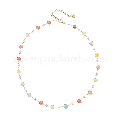 Разноцветные ожерелья из цепочек с кошачьим глазом и пластиковым жемчугом NJEW-JN05453-1