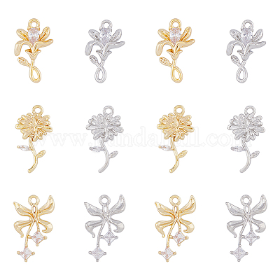 12 шт. 6 стиля латунные подвески с микропаве и кубическим цирконием KK-DC0003-30-1