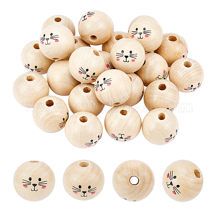 SUPERFINDINGS 30Pcs 30mm Natural Smile Face Wood Beads Wood Craft Beads Loose Spacer Wooden Beads Doll Head Spacer Beads for DIY Jewelry Bracelet Necklace Craft Making WOOD-FH0001-92-1