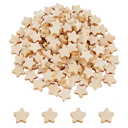 PandaHall 150Pcs Natural Wood Beads Star Shape Unfinished Wooden Loose Beads Spacer Beads with Hole for Crafts DIY Jewelry Making WOOD-PH0009-01-1