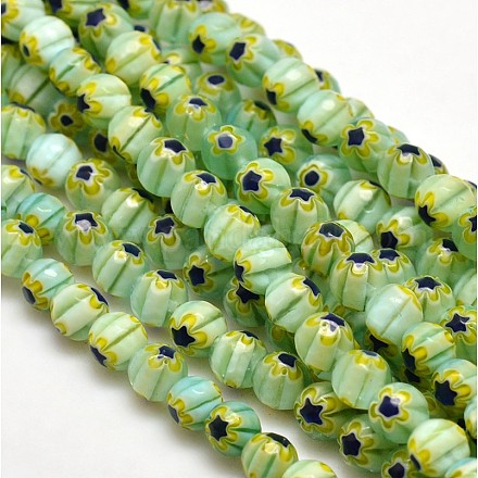 Faceted Millefiori Glass Round Beads Strands LK-P005-05-1