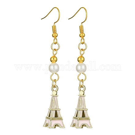 Pendientes colgantes de aleación de esmalte de la Torre Eiffel con cuentas de perlas de imitación EJEW-JE05422-01-1