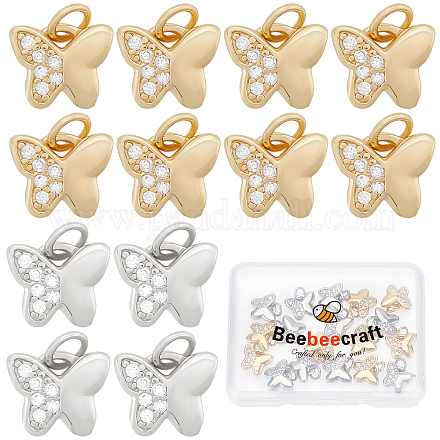 Beebeecraft 20Pcs 2 Colors Butterfly Charms Gold Plated Cubic Zirconia Animal Dangle Pendants with Jump Ring for DIY Jewelry Making KK-BBC0001-54-1