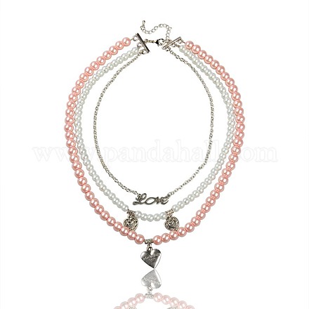 Glass Pearl Three Tier Necklaces for Mother's Day NJEW-JN00471-04-1