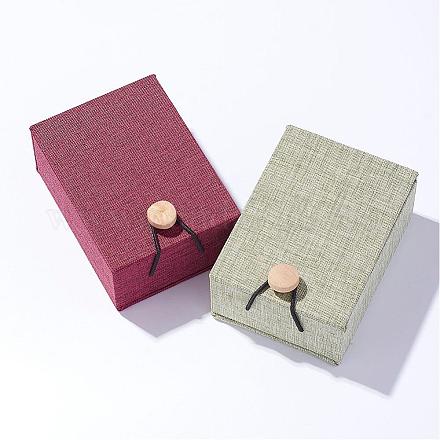 Boîtes à collier pendentif en toile de jute et velours OBOX-D004-M-1