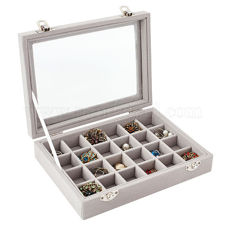 Cajas de presentación de joyería de terciopelo rectangular con 24 compartimentos VBOX-WH0016-02B-1