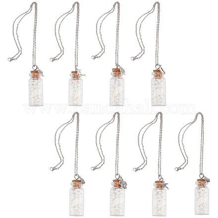 8 pièces 8 style bouteille de souhait de mer en verre avec ensemble de colliers pendentif coquille de trompette naturelle NJEW-AB00005-1