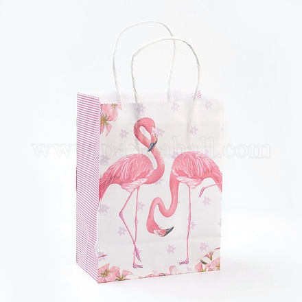 長方形の紙袋  ハンドル付き  ギフトバッグ  ショッピングバッグ  フラミンゴの形の模様  バレンタインデーのために  ミスティローズ  21x15x8cmm AJEW-G019-04S-03-1