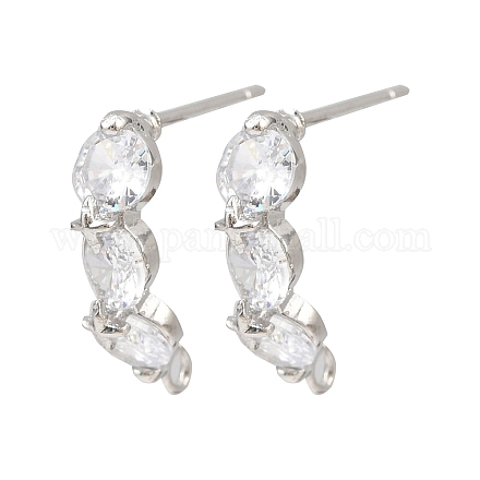 Плоские круглые латунные серьги-гвоздики с микропаве из прозрачных кубических цирконий KK-F921-10P-1