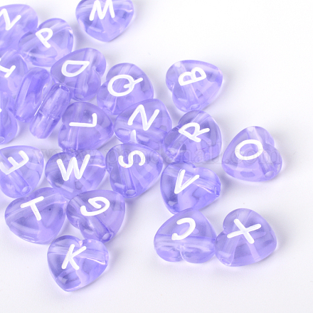 Perles de lettre à trou horizontal coeur acrylique transparent X-TACR-Q101-01B-1