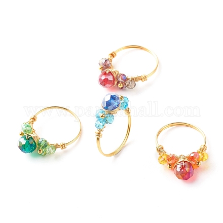 Electroplate Faceted Glass Beads Finger Rings X1-RJEW-TA00014-1