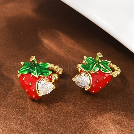 Серьги-каффы из клубничной латуни с микропаве из прозрачных кубических цирконий EJEW-F895-20G-1