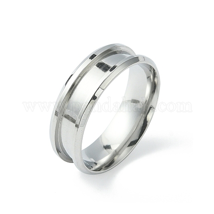 201 Stainless Steel Grooved Finger Ring Settings STAS-TAC0001-10F-P-1