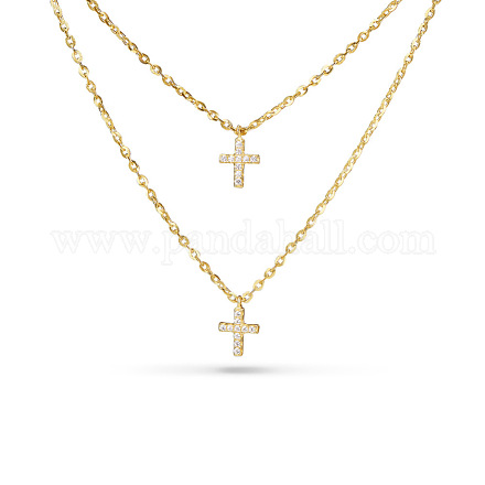 TINYSAND CZ Jewelry 925 Sterling Silver Cubic Zirconia Cross Pendant Two Tiered Necklaces TS-N014-G-18-1