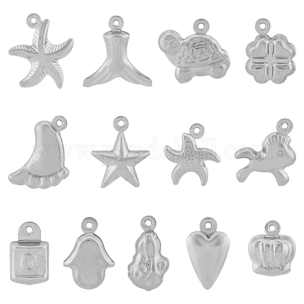 Superfindings 130 pièces 13 styles 304 pendentifs en acier inoxydable coeur & cheval & cacahuète STAS-FH0001-92-1